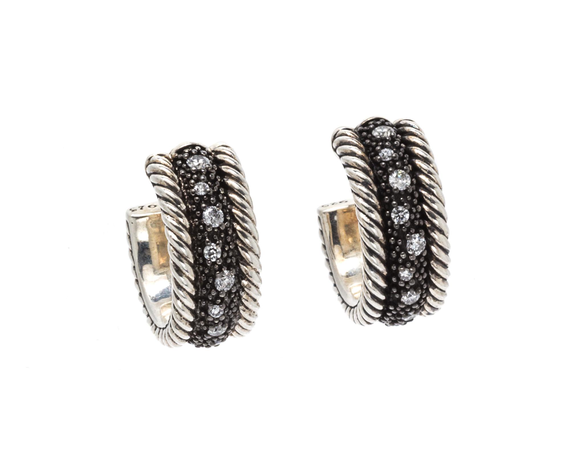 A Pair of Sterling Silver and Diamond "Midnight Mélange" Hoop Earclips, David Yurman, 6.10 dwts.