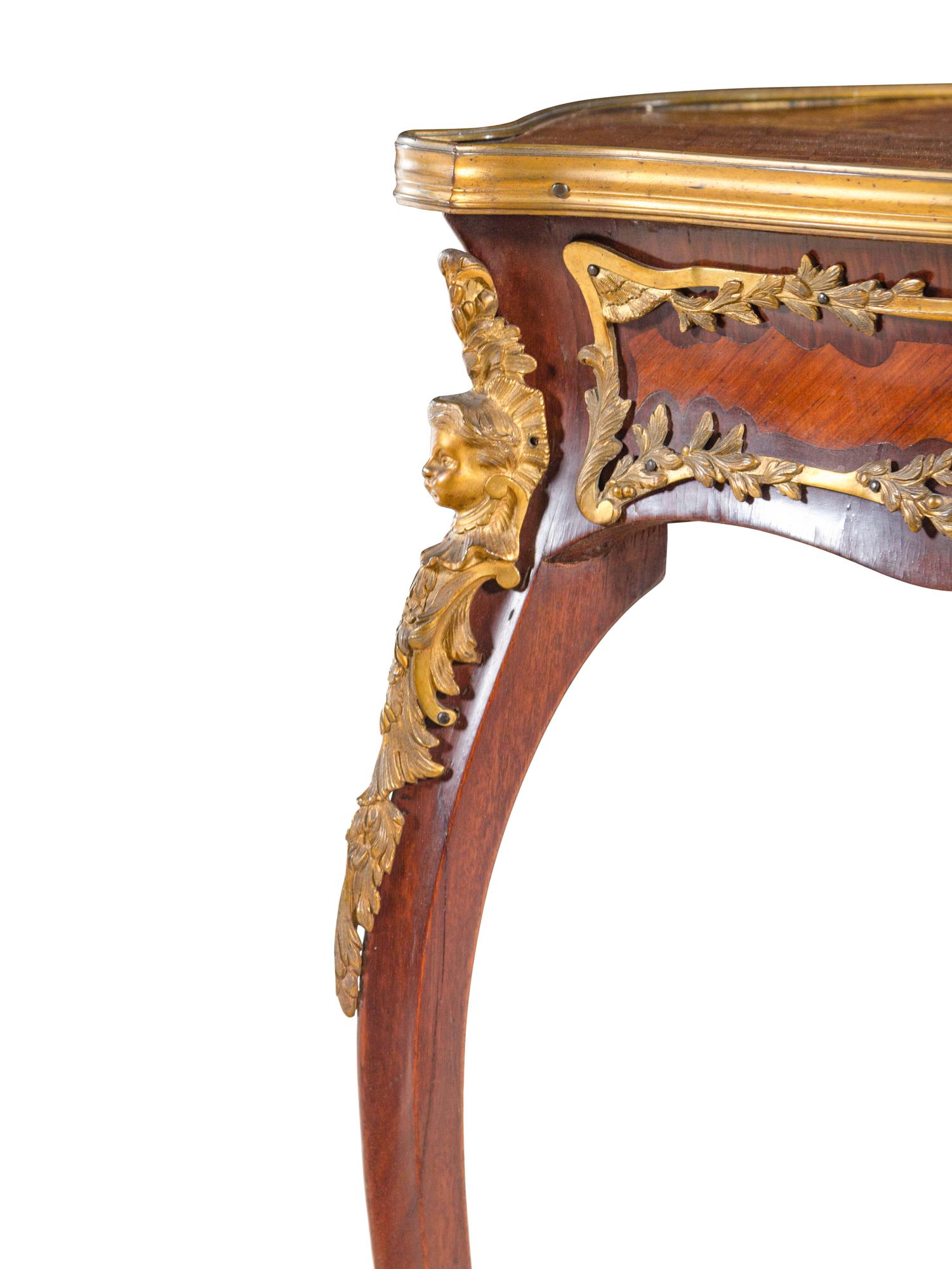 A Louis XV Style Gilt Bronze Mounted Kingwood and Parquetry Side Table