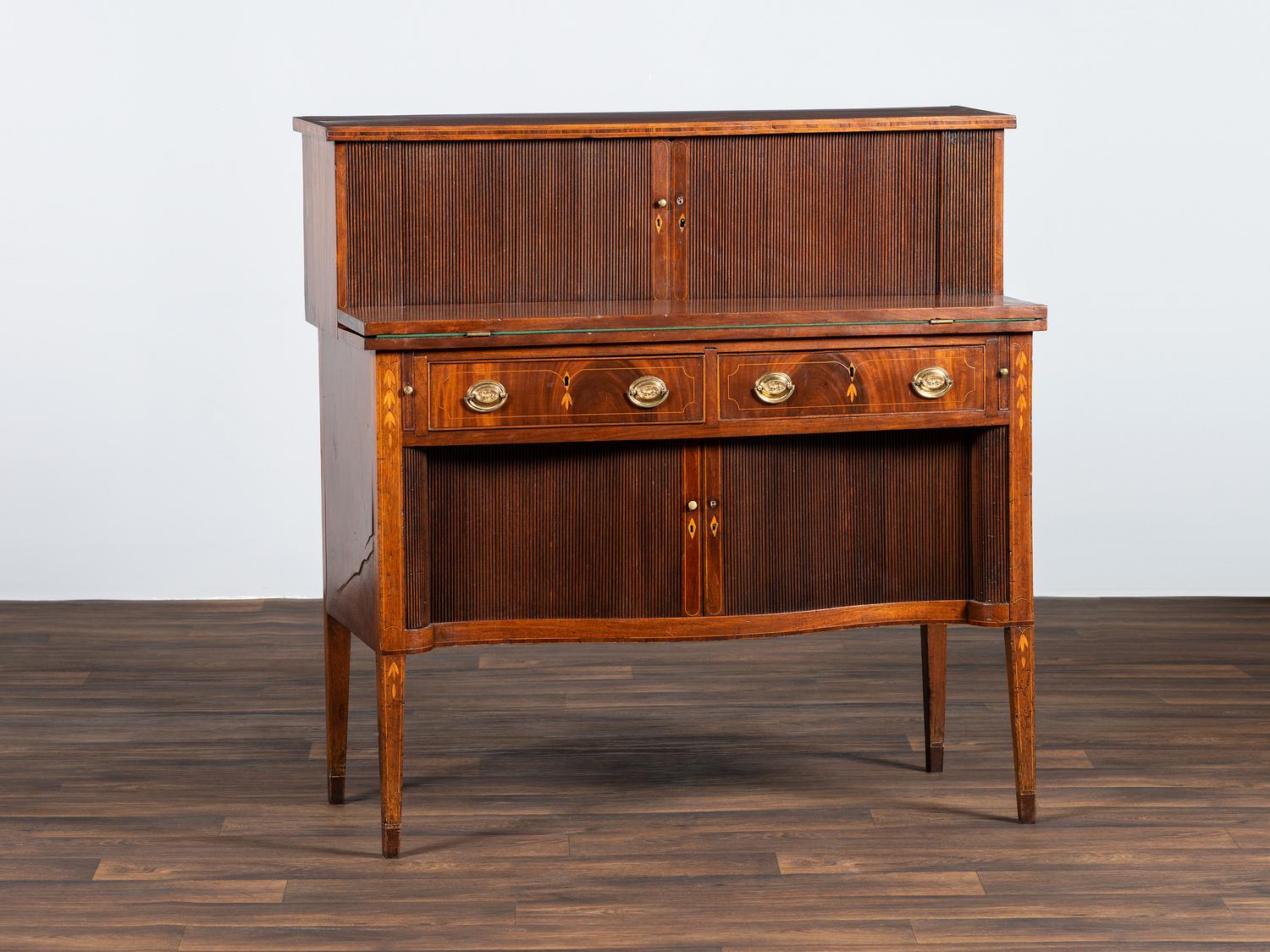 A Federal Mahogany and Marquetry Tambour Desk