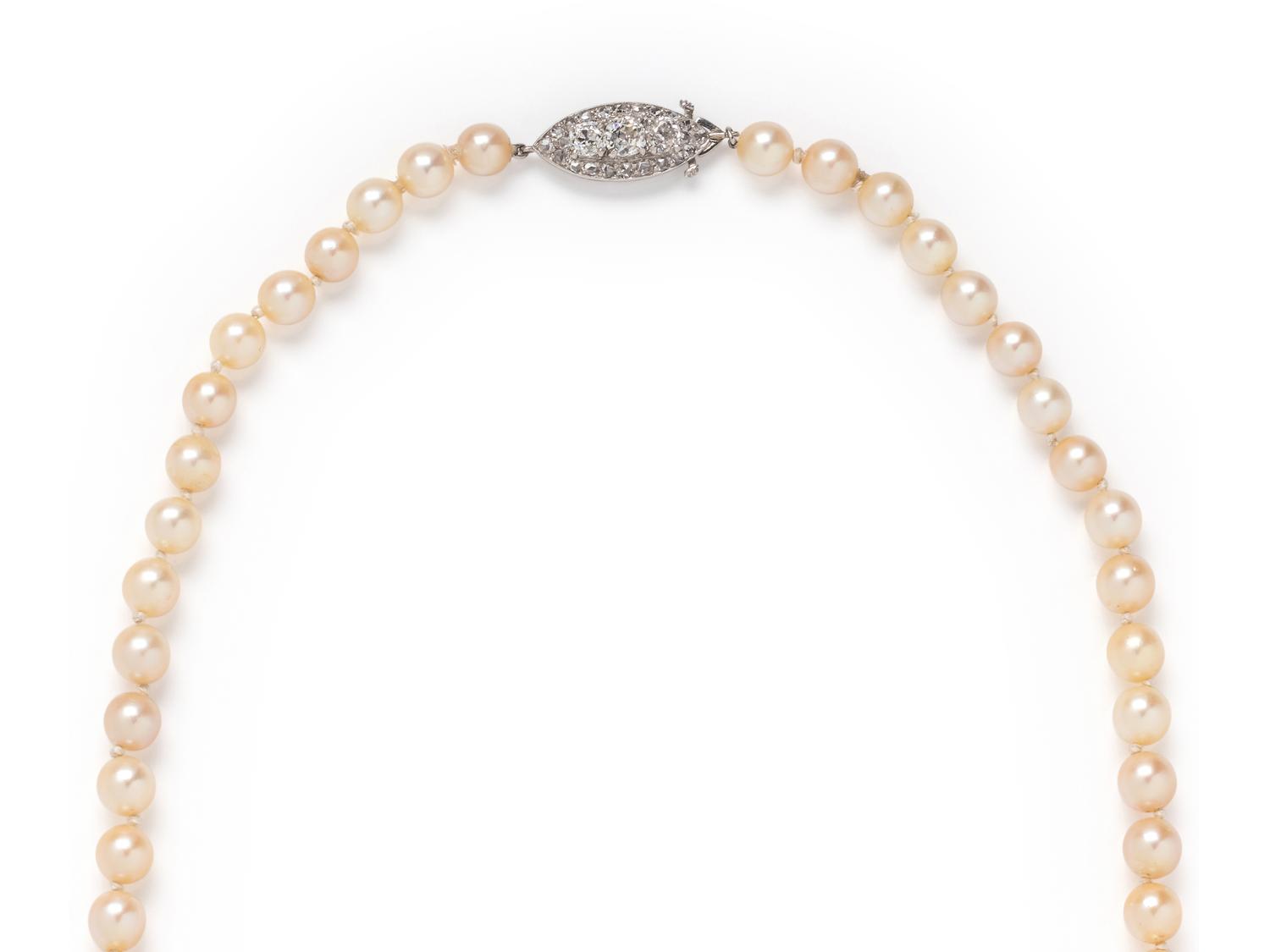 ANTIQUE, CULTURED PEARL AND DIAMOND NECKLACE