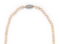 ANTIQUE, CULTURED PEARL AND DIAMOND NECKLACE