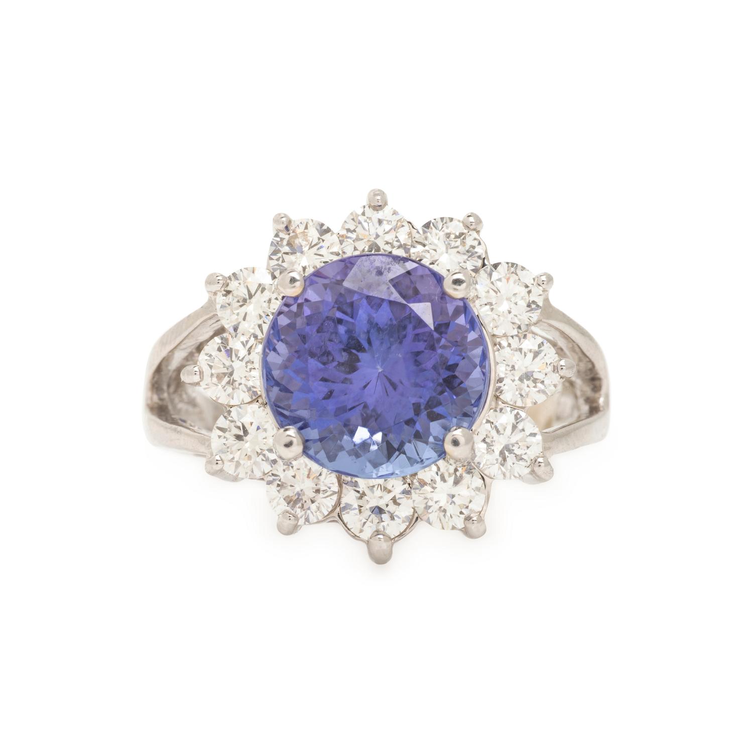 Tanzanite, Diamond, and White Gold Ring