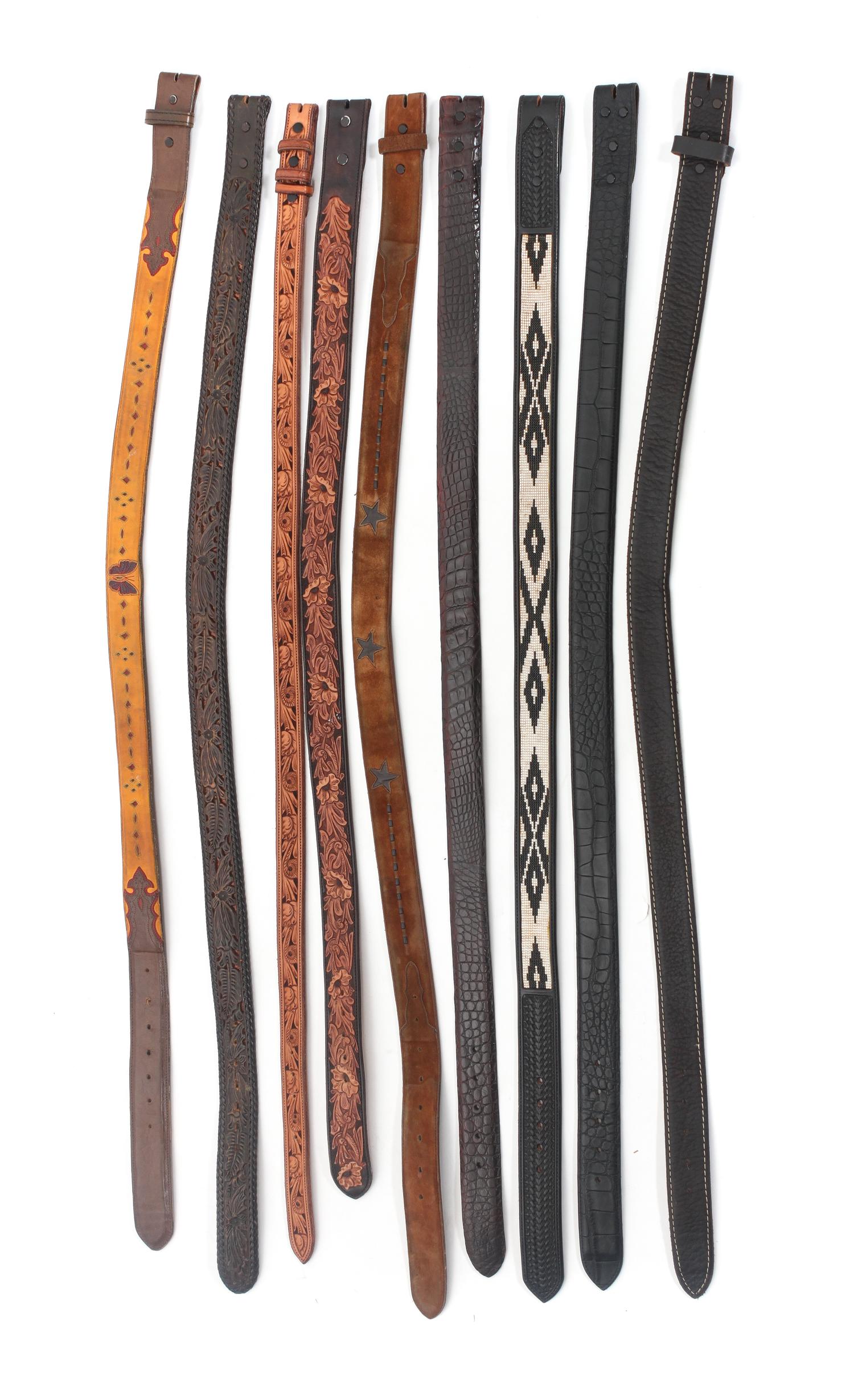 Collection of Nine Western Style Belts Length of longest 41 3/4 inches.