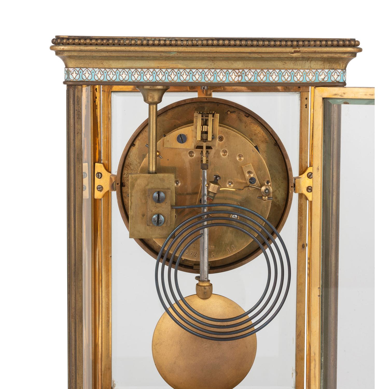 A Japy Freres Gilt Bronze and Champleve Clock