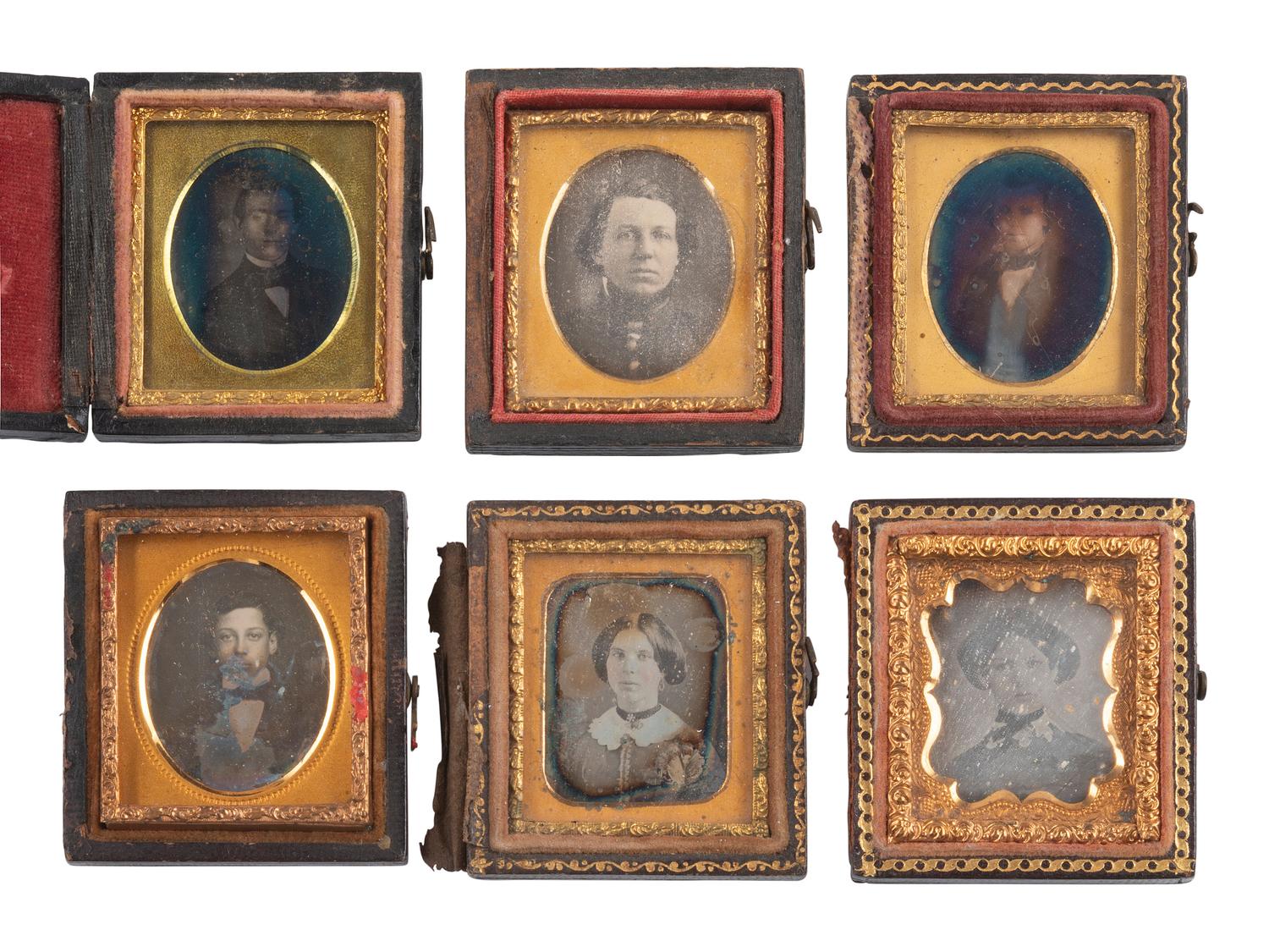 [EARLY PHOTOGRAPHY]. 74 sixteenth plate daguerreotypes of men, women, & children of varying ages.