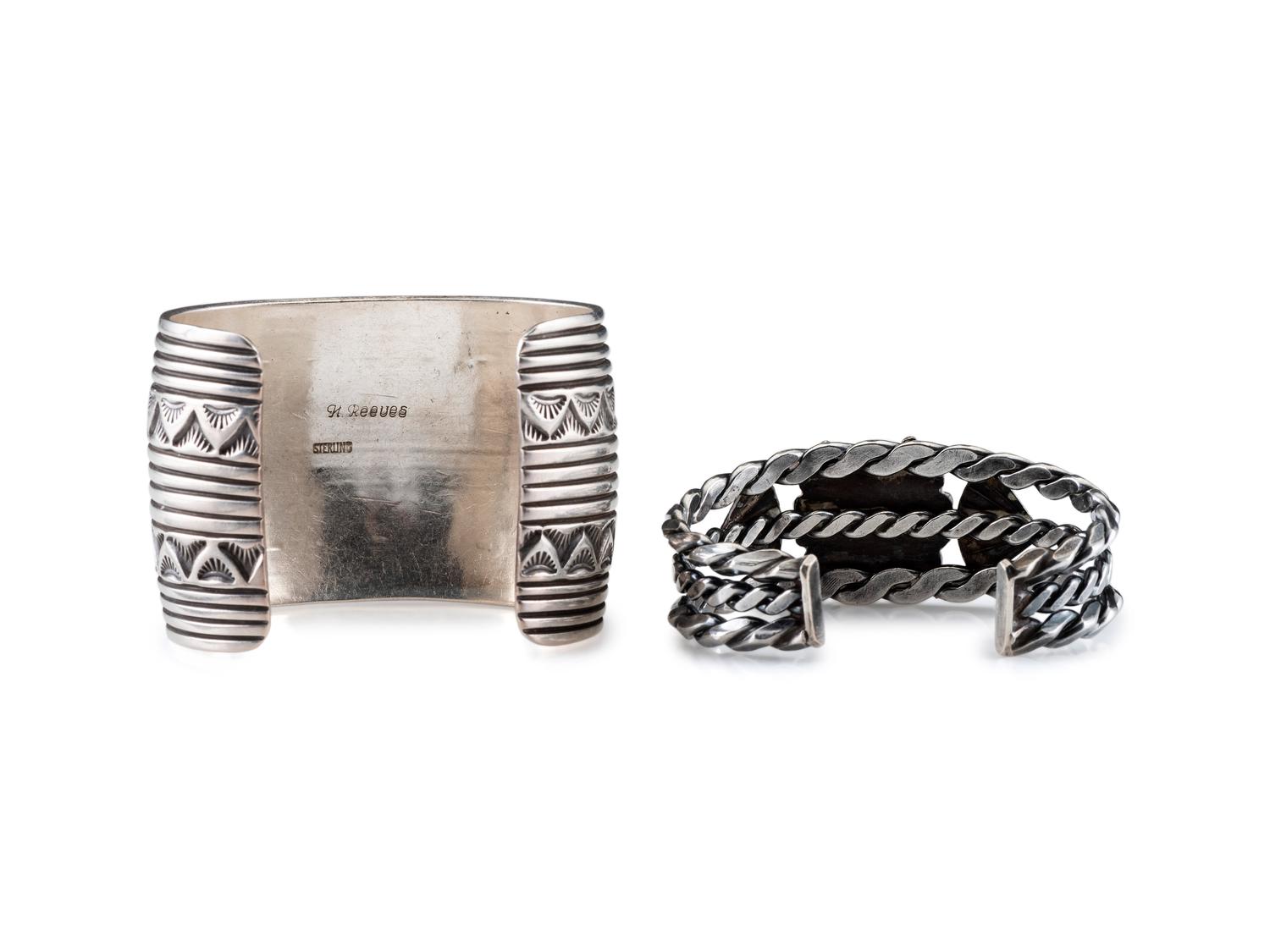 Navajo Silver Cuff Bracelets with Inlay