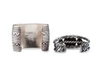 Navajo Silver Cuff Bracelets with Inlay