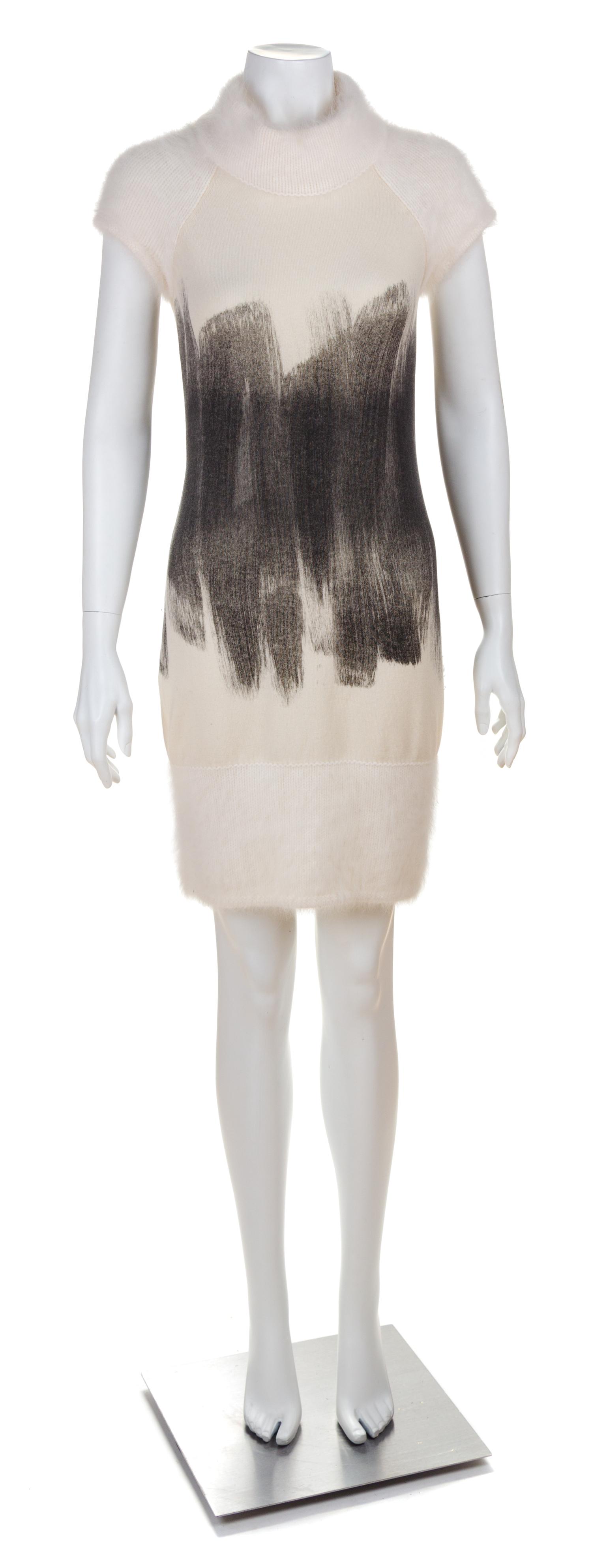 A Chanel Cream and Grey Cashmere Brushstroke Dress, Size 36.