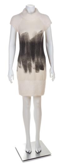 A Chanel Cream and Grey Cashmere Brushstroke Dress, Size 36.