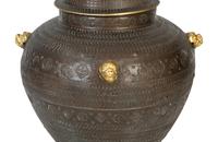 An Asian Brown Glazed Covered Jar with Gilt Accents — 20TH CENTURY