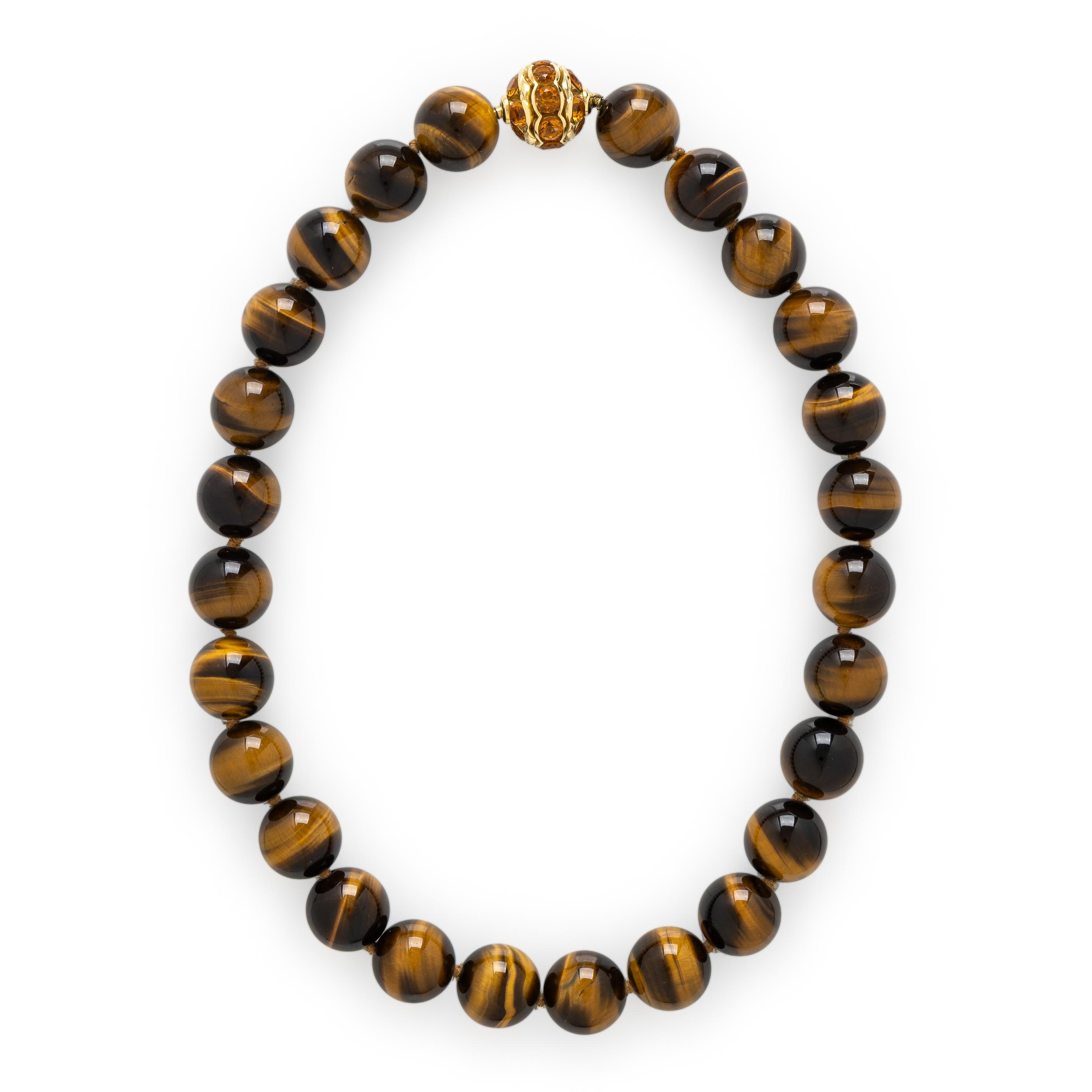 David Yurman, Tiger's Eye Quartz, Citrine, and Yellow Gold Bead Necklace