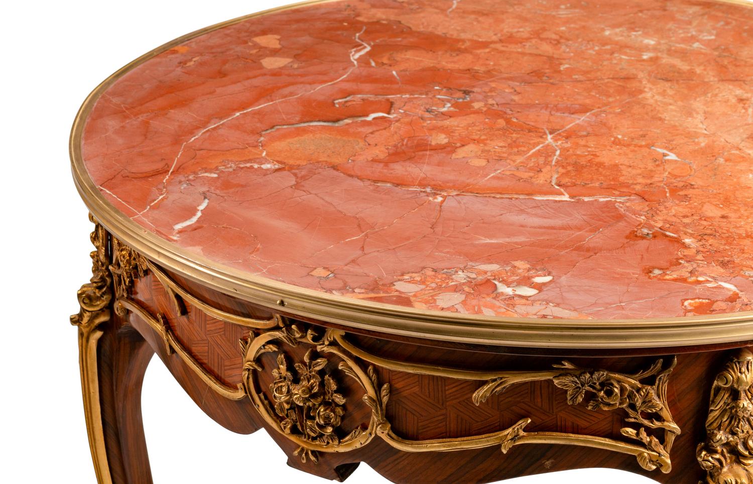 A Pair of Louis XV Style Gilt-Bronze-Mounted Kingwood Tables de Milieu
