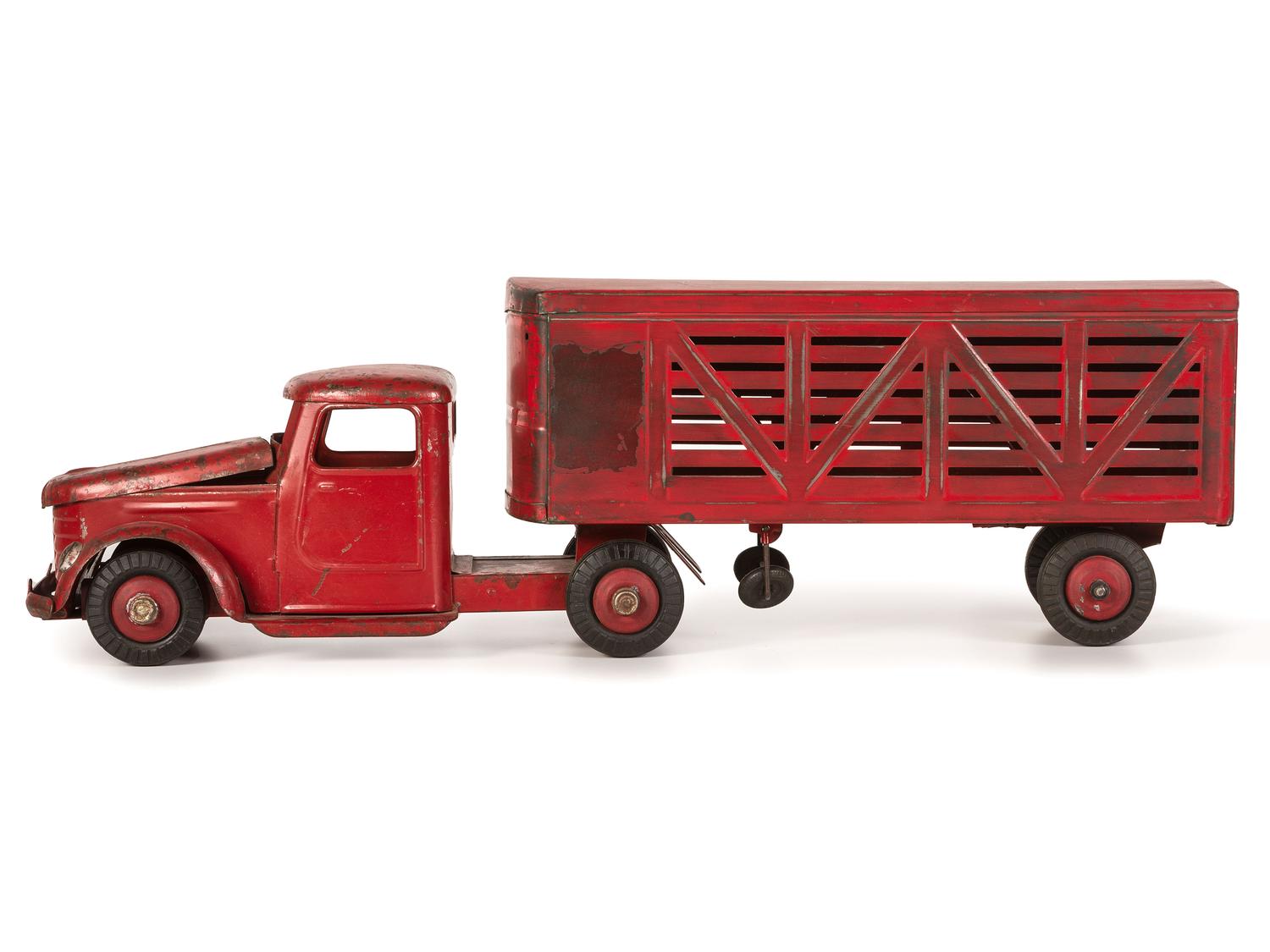 Five Pressed Metal Toy Trucks