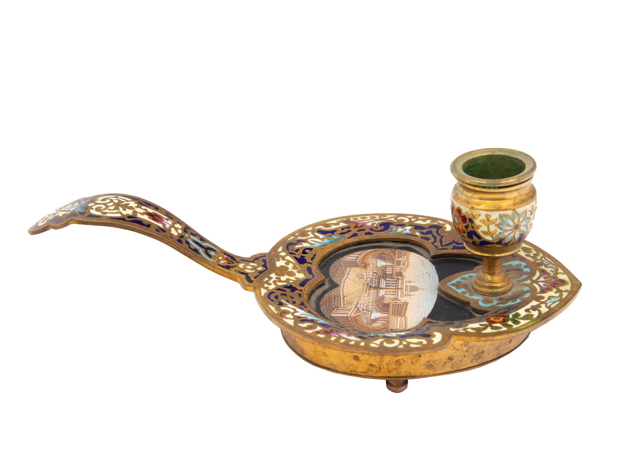 An Italian Micromosaic and Pietra Dura Chamber Stick
