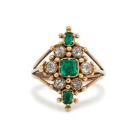SYNTHETIC EMERALD AND DIAMOND RING