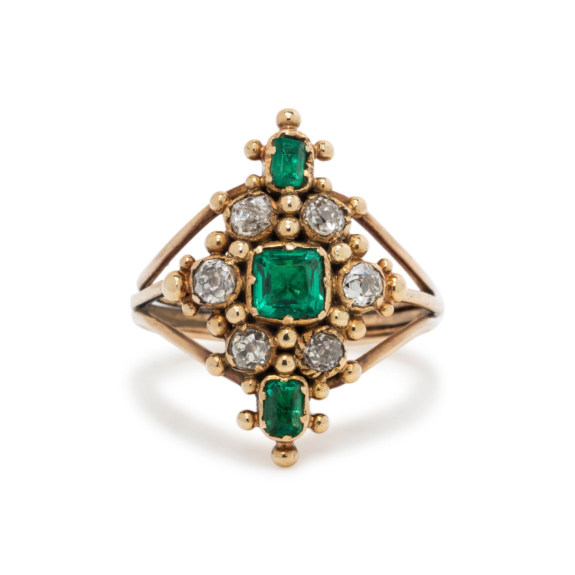SYNTHETIC EMERALD AND DIAMOND RING