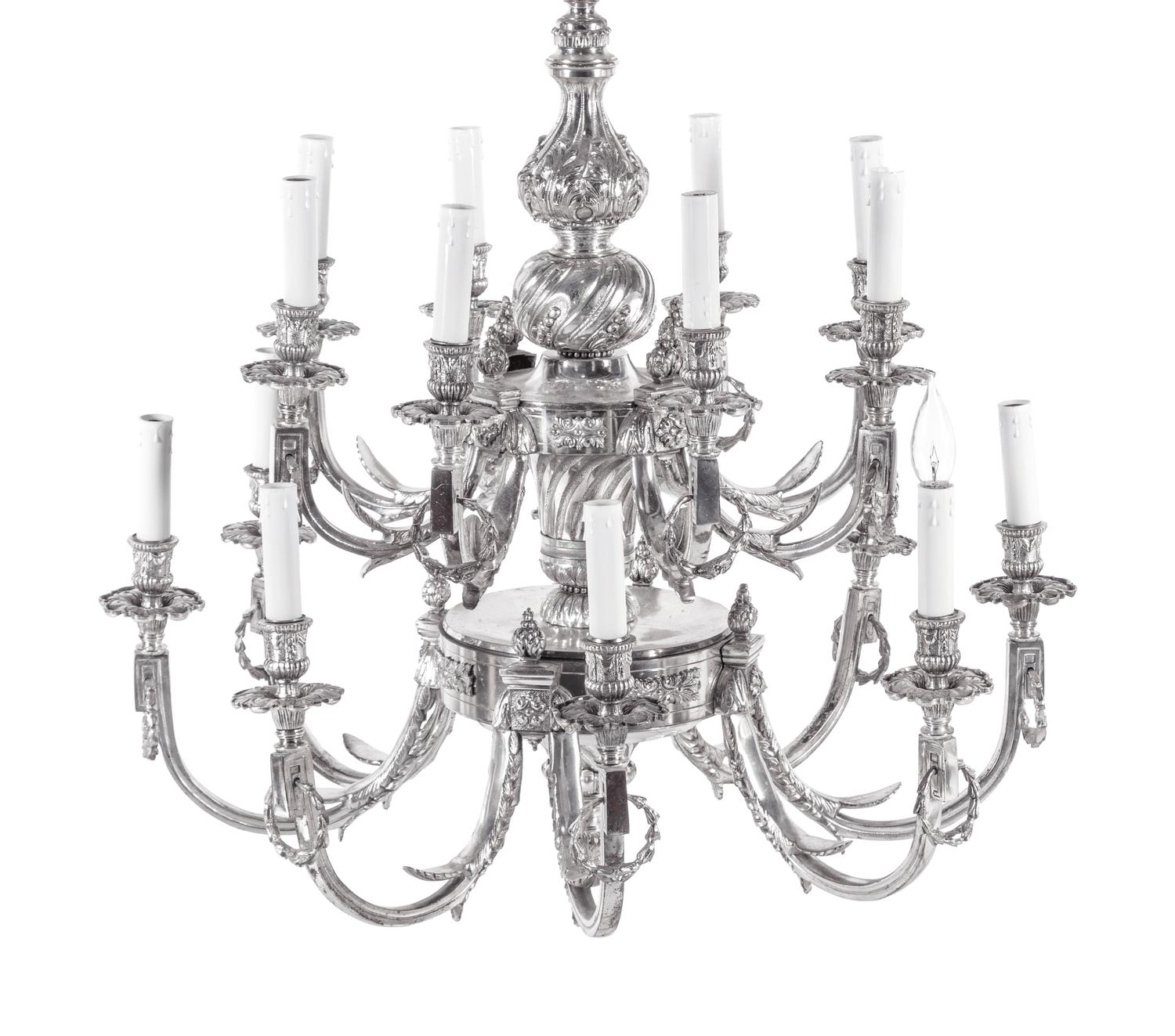 A Silver-Plate Sixteen-Light Chandelier