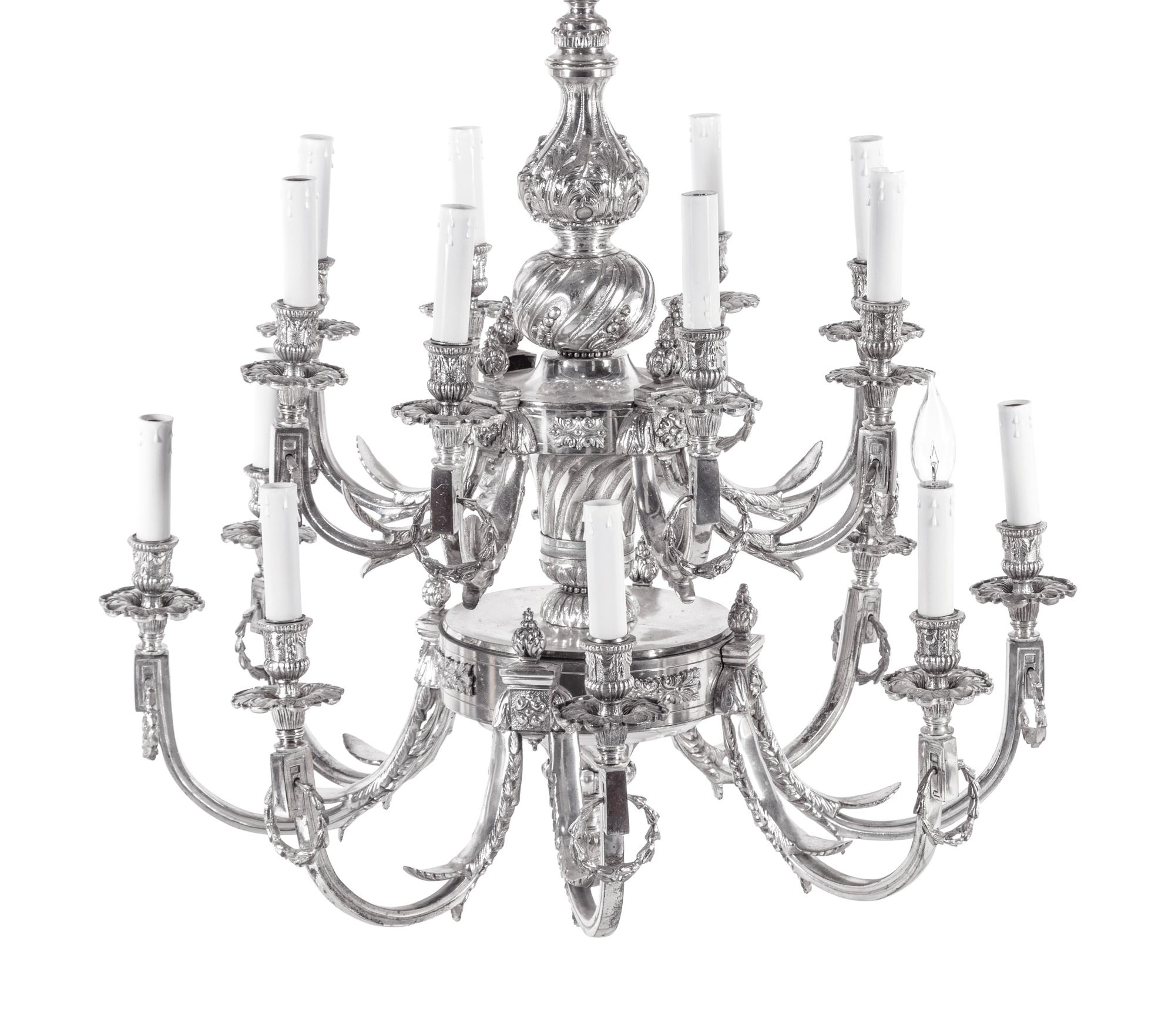 A Silver-Plate Sixteen-Light Chandelier