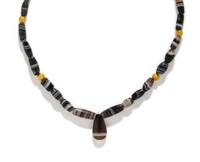 A Western Asiatic Banded Agate and Gold Bead Necklace