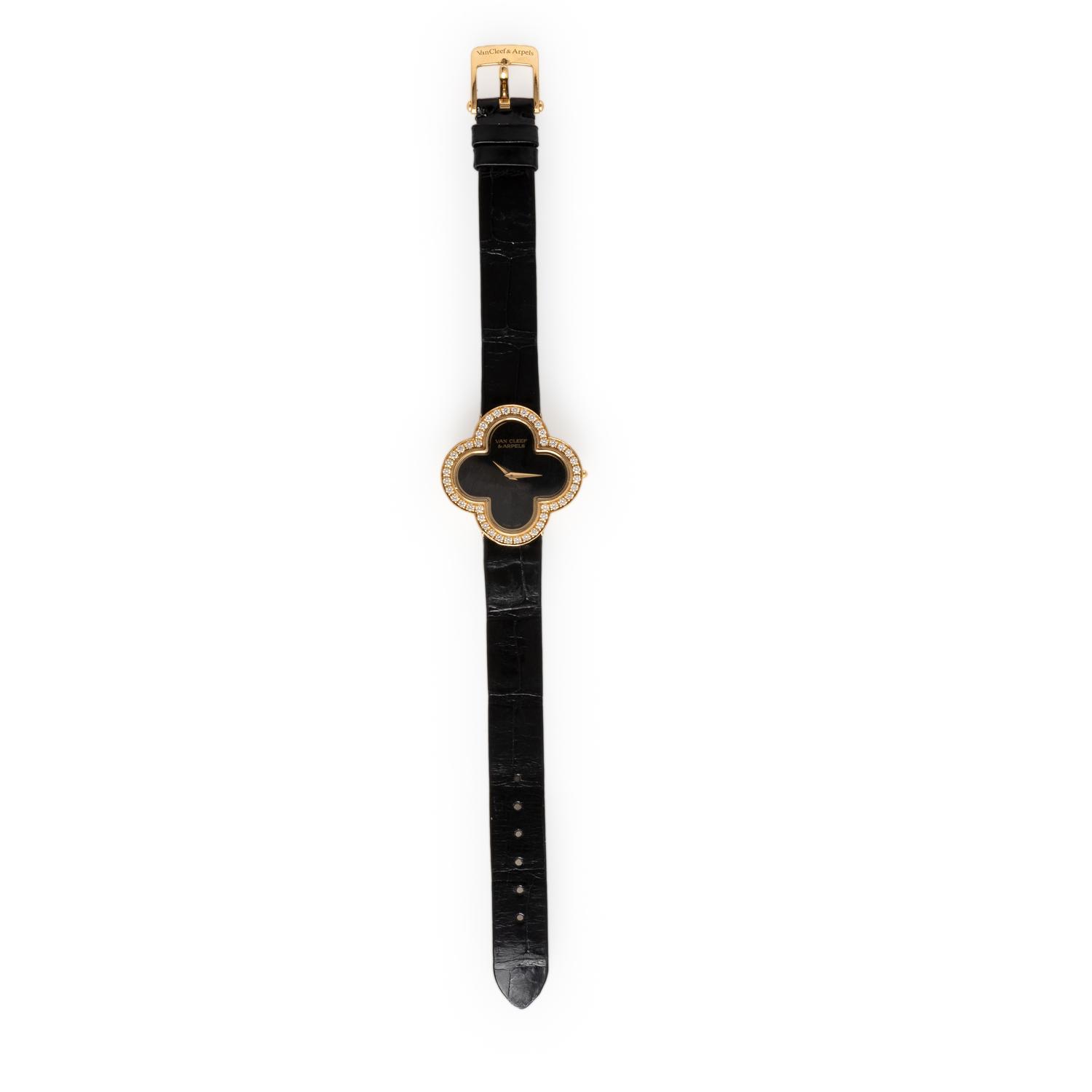 Van Cleef & Arpels, Diamond and Onyx 'Alhambra' Watch