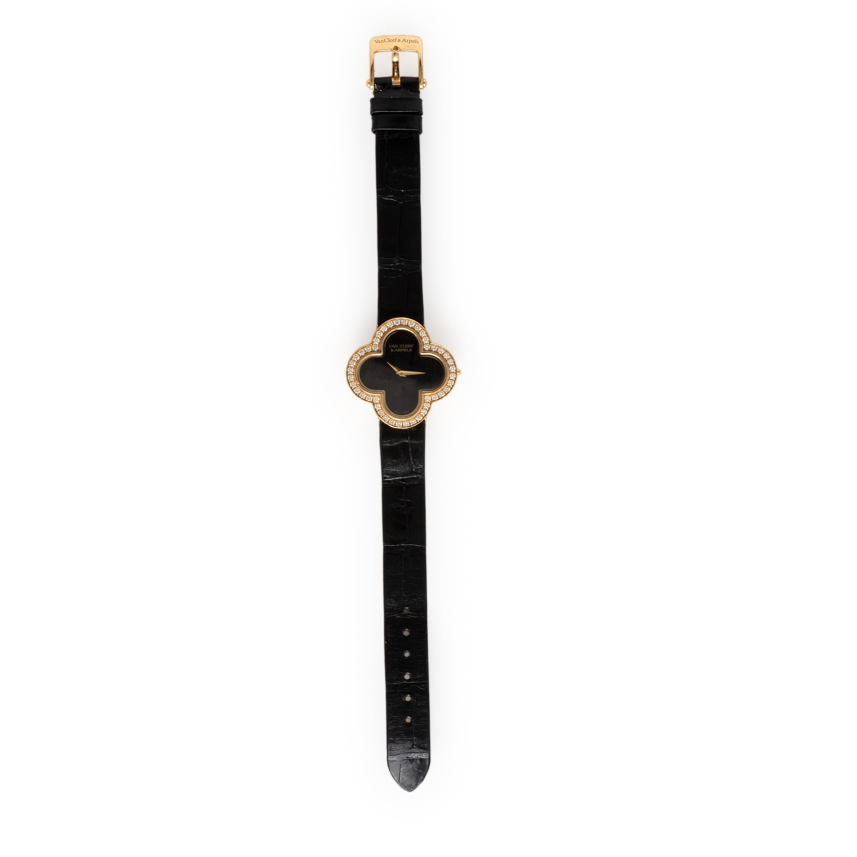 Van Cleef & Arpels, Diamond and Onyx 'Alhambra' Watch