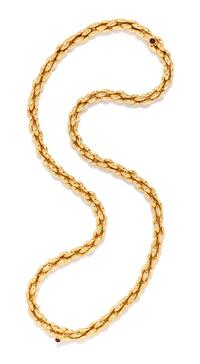An 18 Karat Yellow Gold and Garnet Convertible Longchain Necklace, Neiman Marcus, 128.70 dwts.