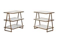 A Pair of Three Tier Marble and Brass Side Tables by Wisteria