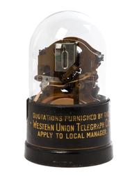A Western Union Self-Winding Stock Ticker and Pedestal Height of ticker case 13 1/4 inches. — MARKED HURD & HAGGIN