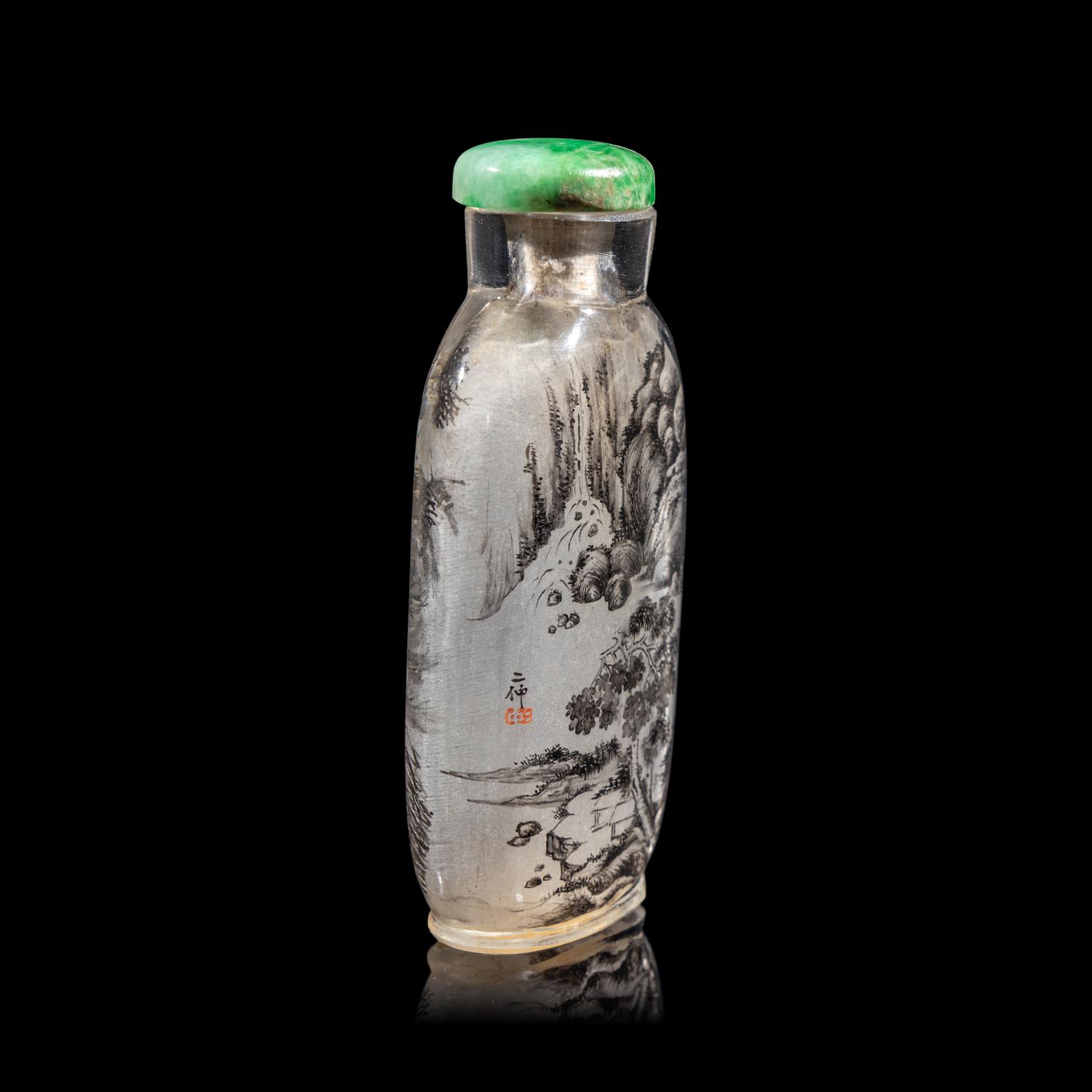 An Inside Painted Glass "Landscape" Snuff Bottle, Signed Ding Erzhong, dated winter of guiji year (1893)