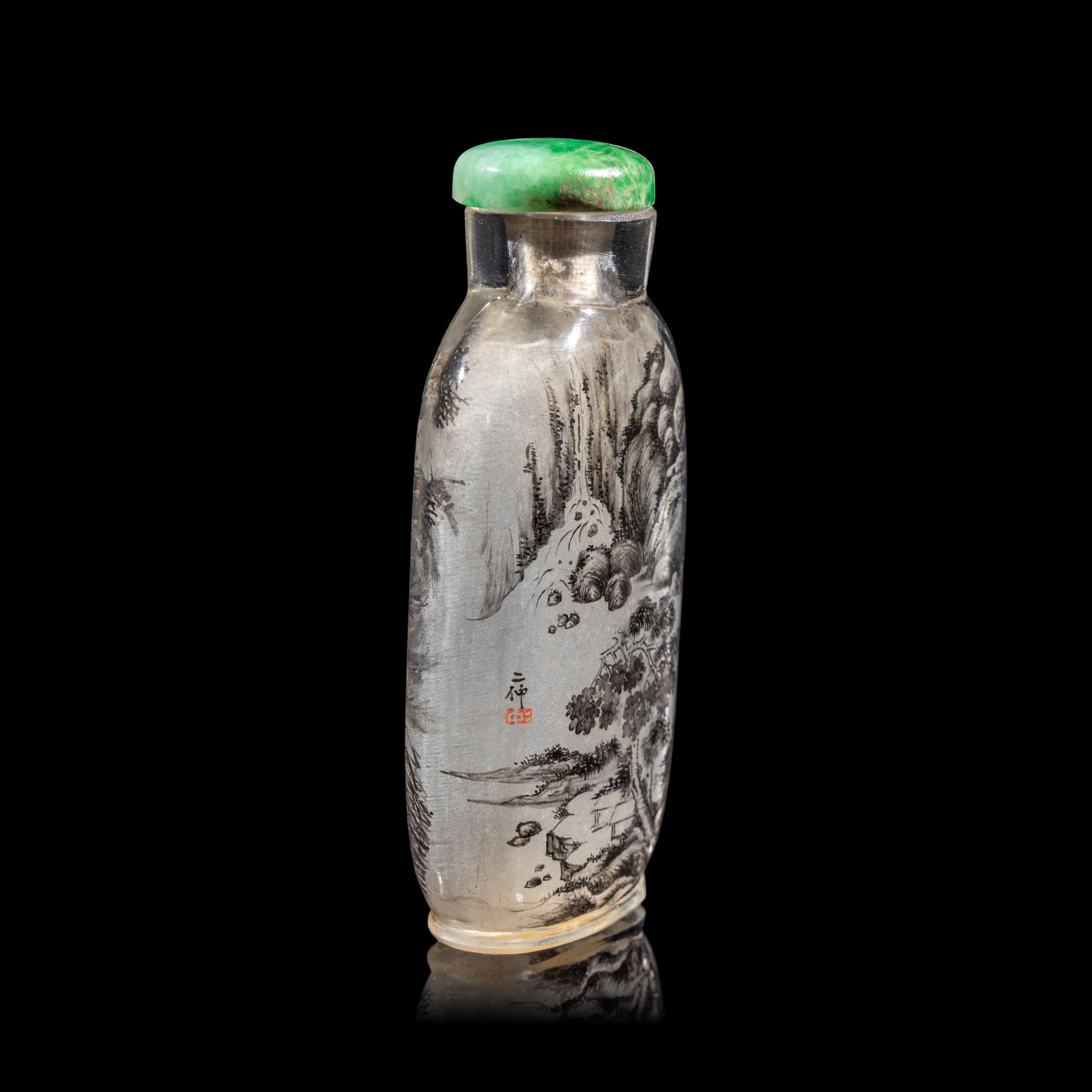 An Inside Painted Glass "Landscape" Snuff Bottle, Signed Ding Erzhong, dated winter of guiji year (1893)