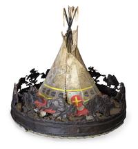A Large Molesworth Style Bronze and Hide Chandelier, Peter Fillerup, (American, 1953-2016) Height 57 x diameter 48 inches.