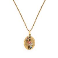 Yellow Gold and Enamel Locket Necklace and Stick Pin