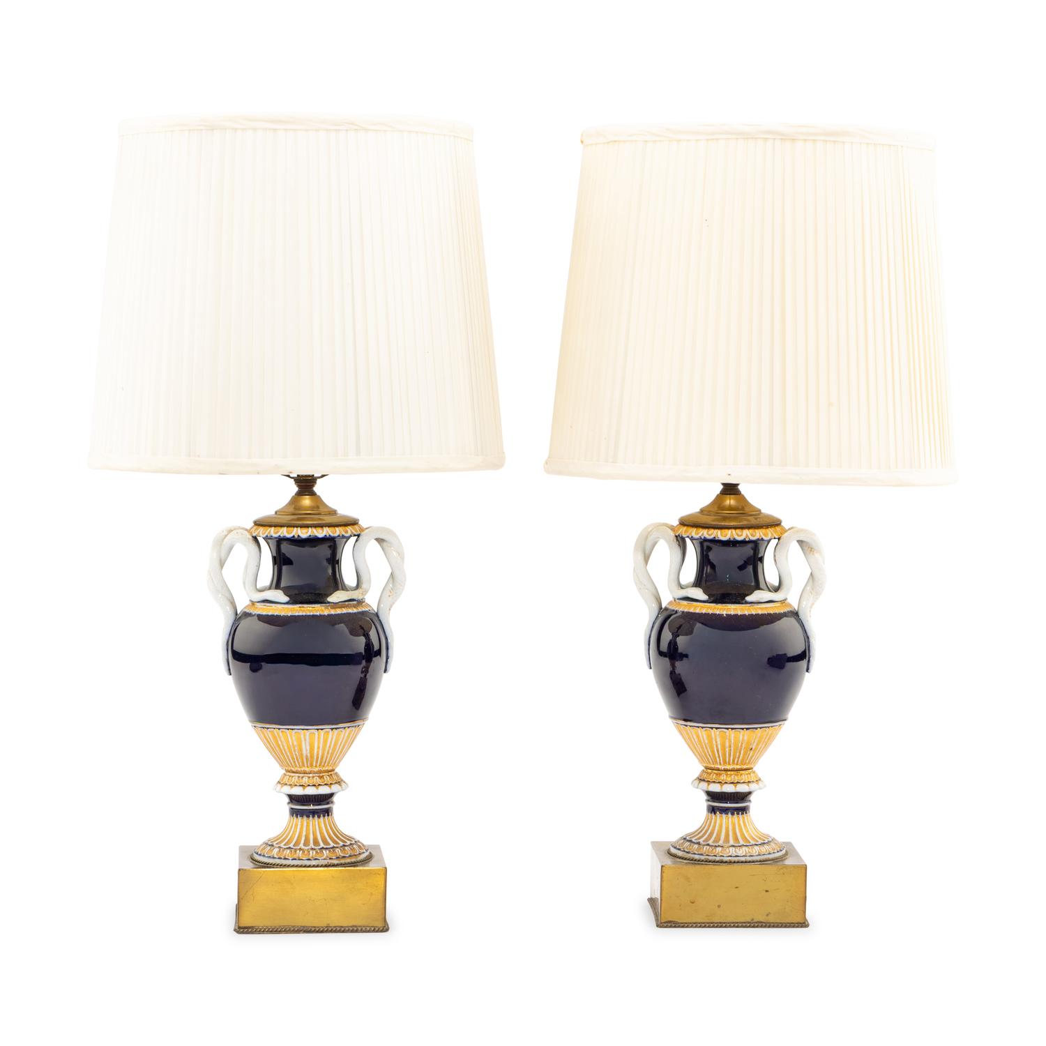 A Pair of Continental Porcelain Vases Mounted as Lamps