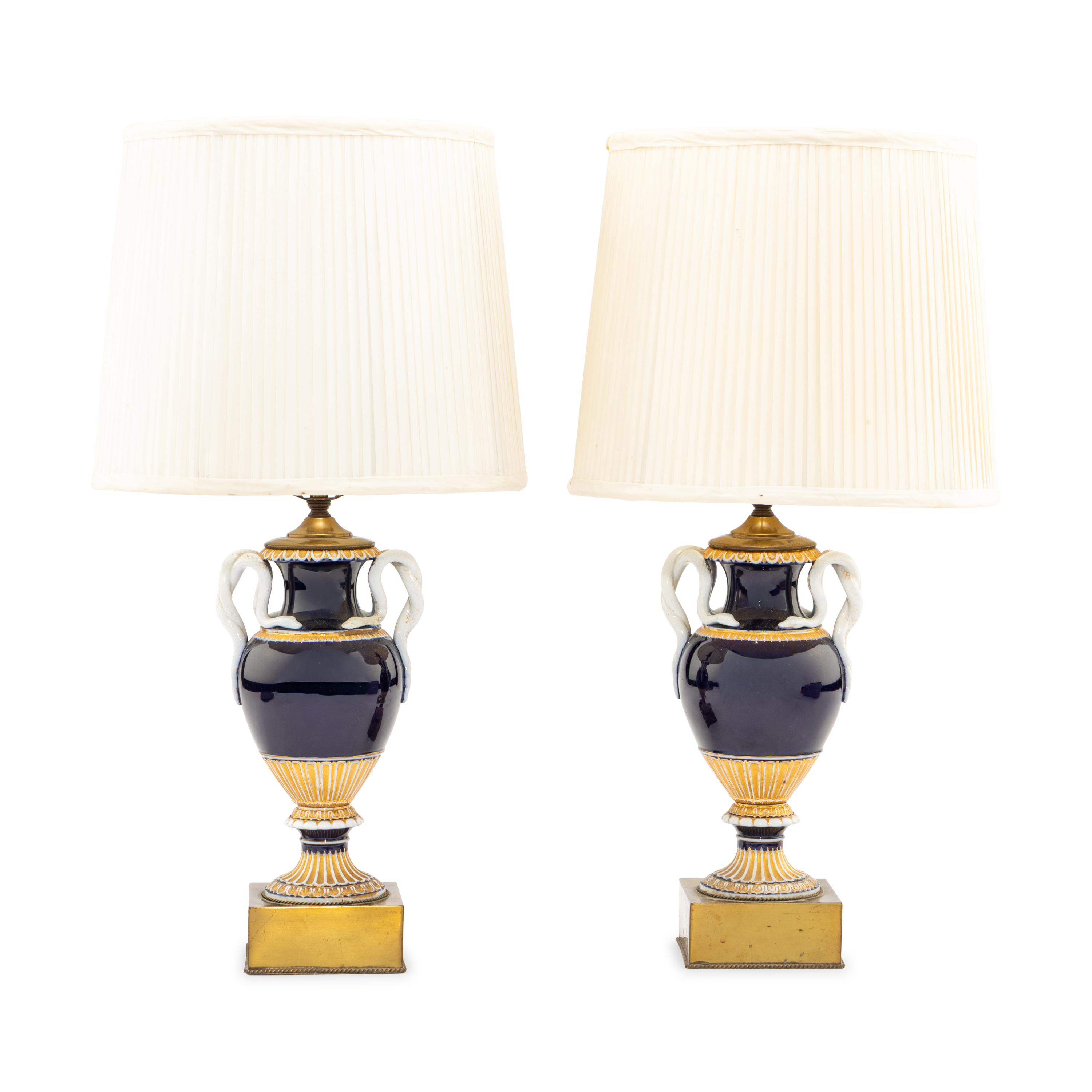 A Pair of Continental Porcelain Vases Mounted as Lamps