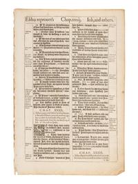 [LEAVES - BIBLE, in English]. Two consecutive leaves from The Holy Bible , King James' Pulpit version. [London: printed by Robert Barker,] 1611. FIRST EDITION.