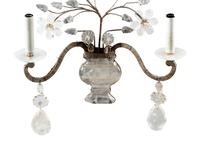A Pair of Silvered Metal and Rock Crystal Two-Light Sconces in the Style of Maison Baguès