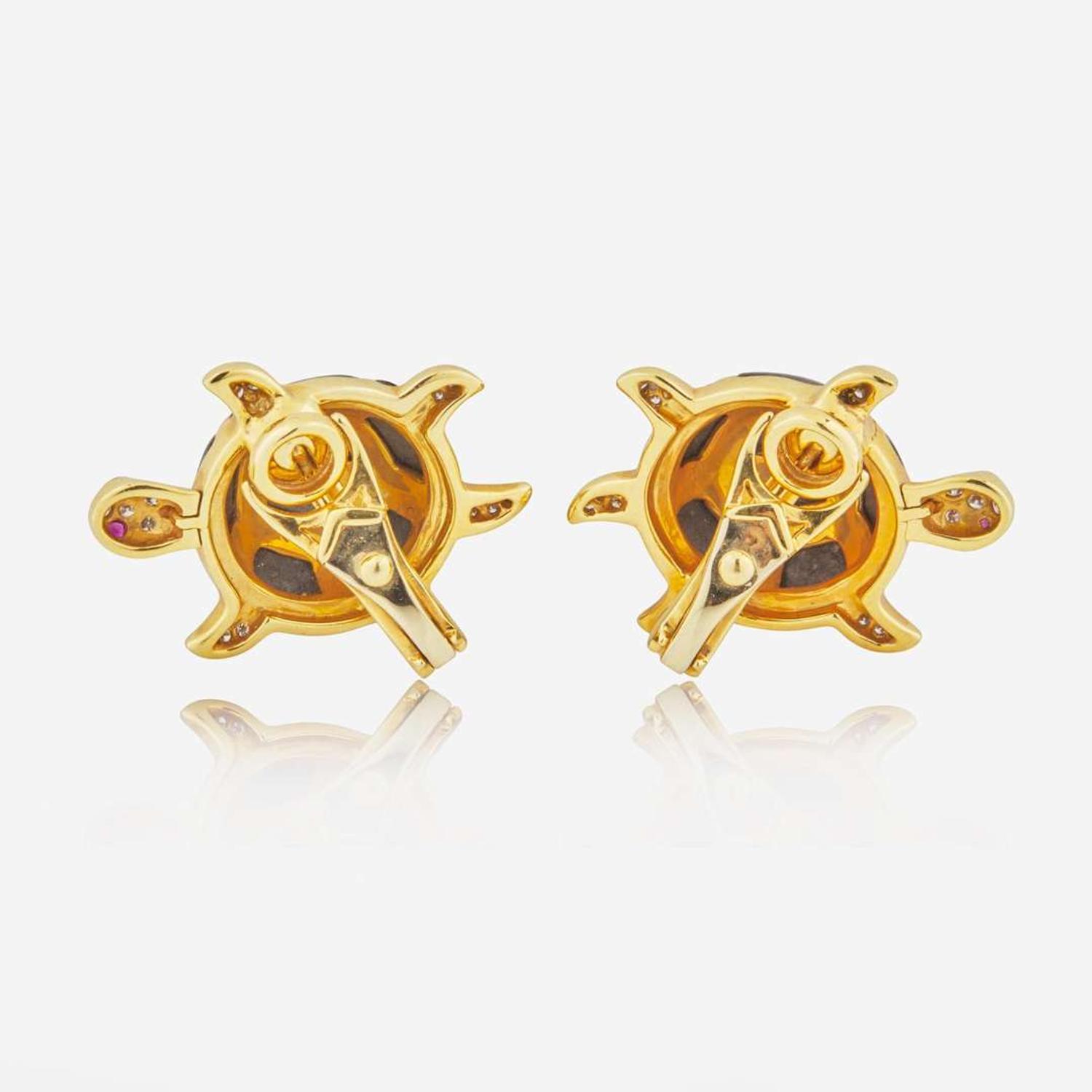 A Pair of 18K Yellow Gold and Gemstone Earrings