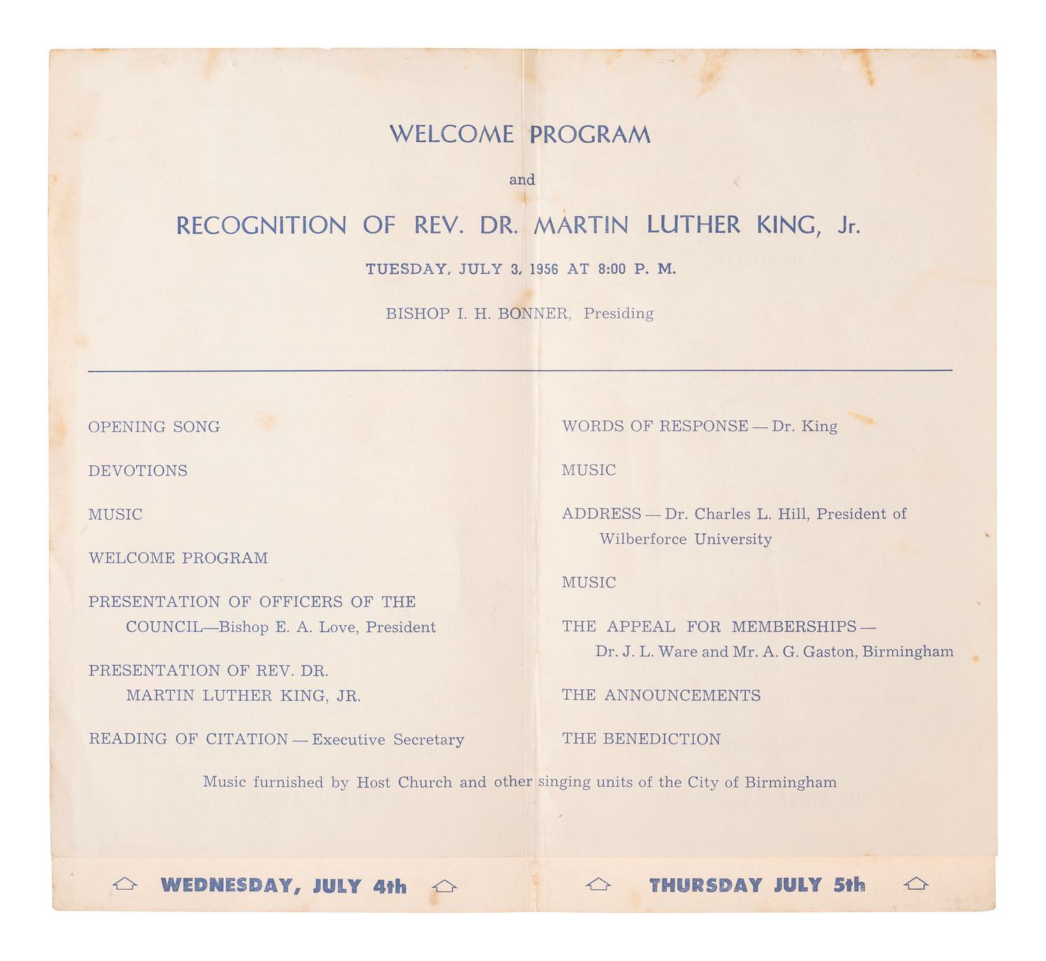 [KING, Martin Luther, Jr. (1929-1968)]. A group of 4 programs from events featuring or honoring Dr. Martin Luther King, Jr. 1956-1965.