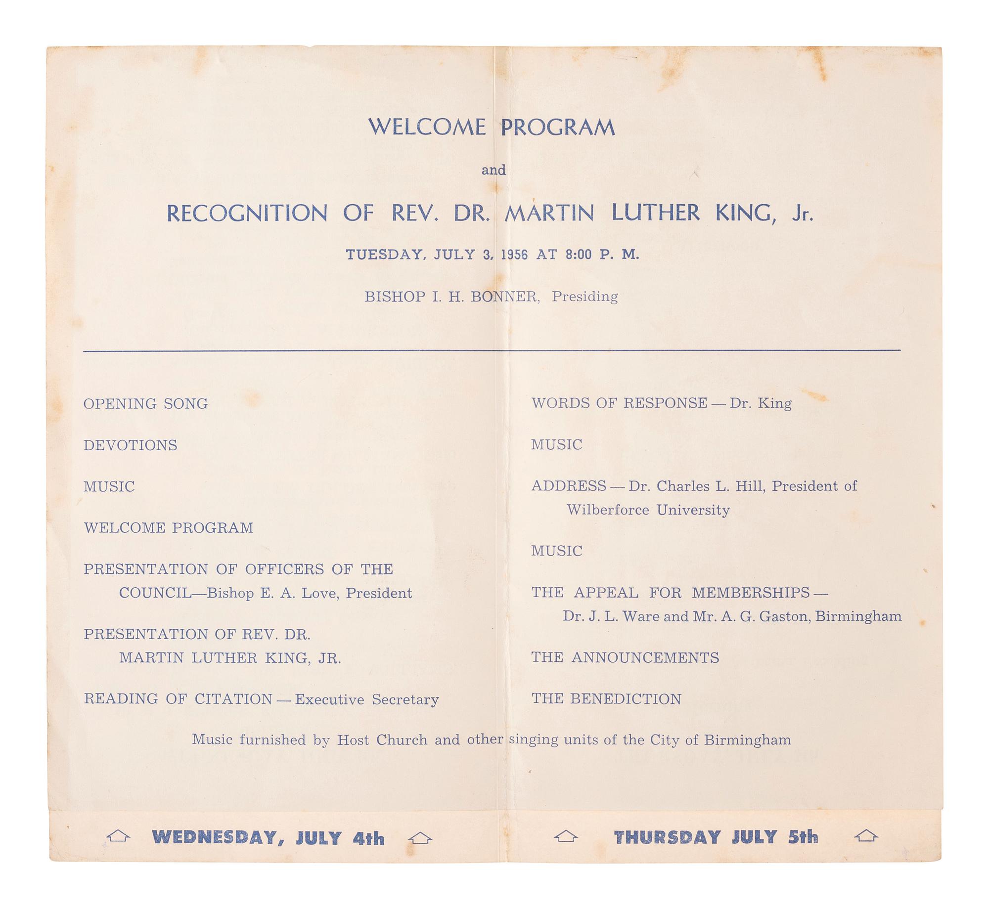 [KING, Martin Luther, Jr. (1929-1968)]. A group of 4 programs from events featuring or honoring Dr. Martin Luther King, Jr. 1956-1965.