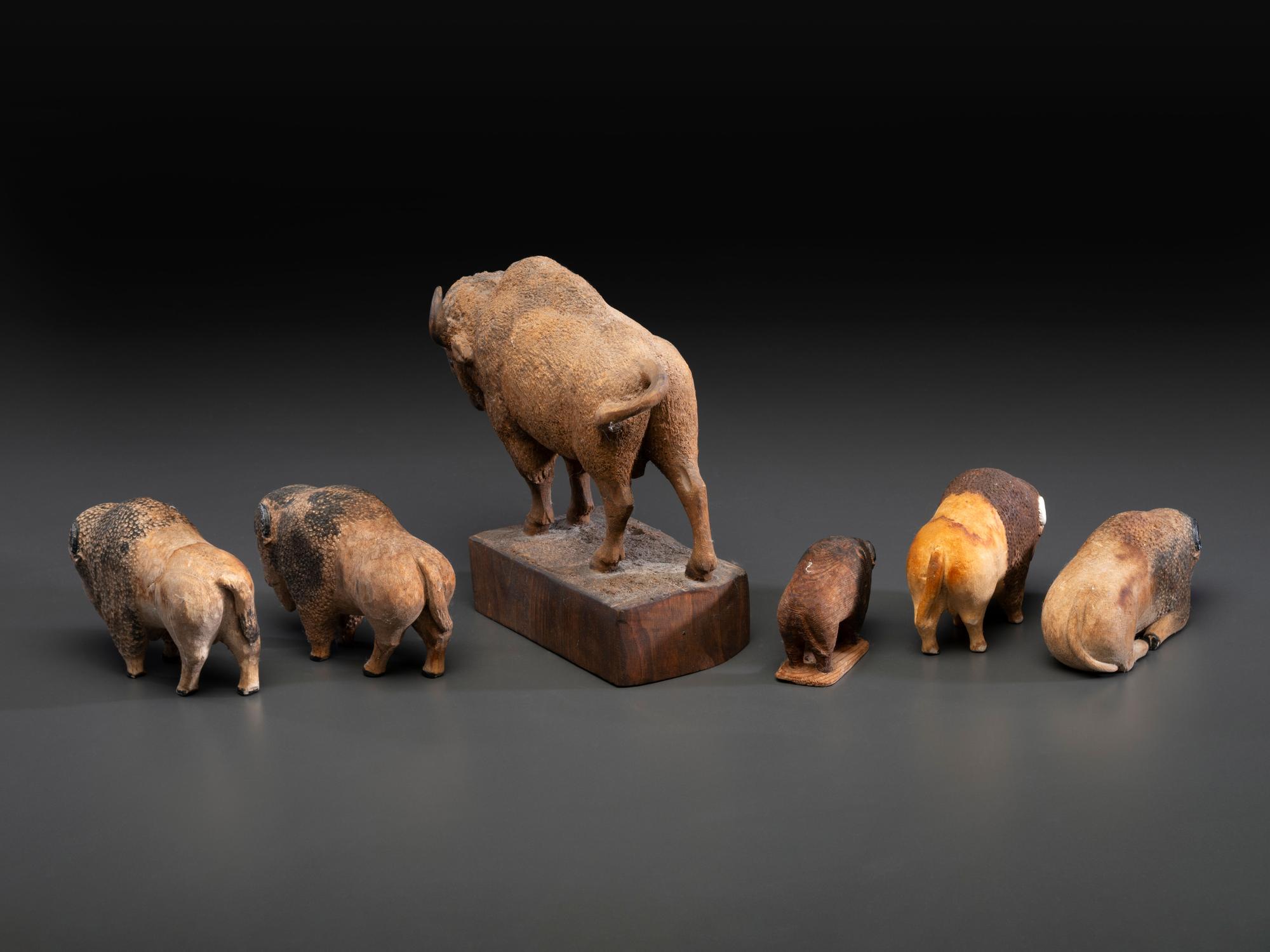 Six Canadian Folk Art Carved Bison