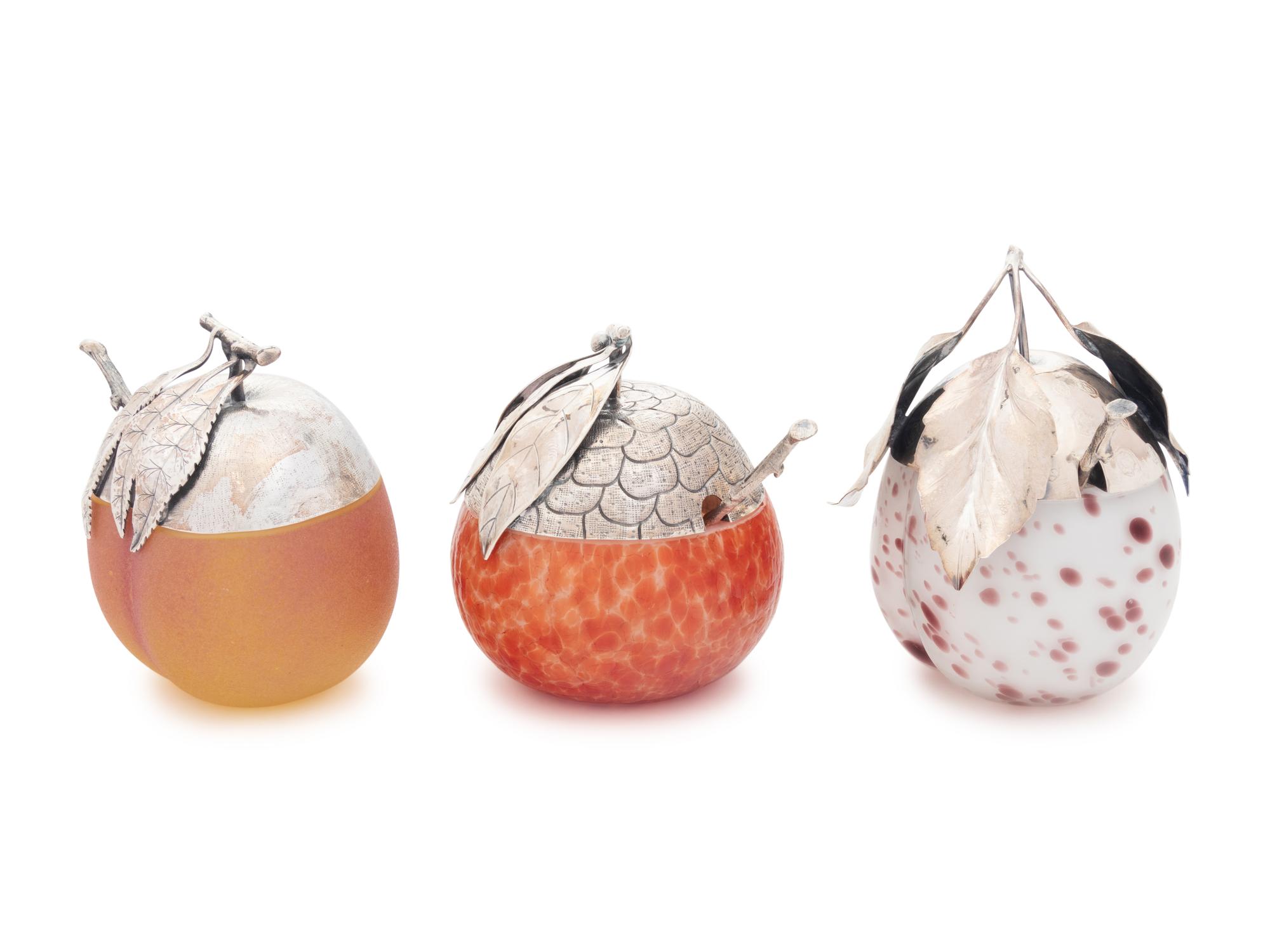 Three Buccellati Silver-Mounted Glass Jam Jars