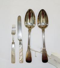 A Pair of George III Silver Table Spoons, Thomas Barker, London, 1804, Fiddle pattern, the handles engraved with a G monogram, together