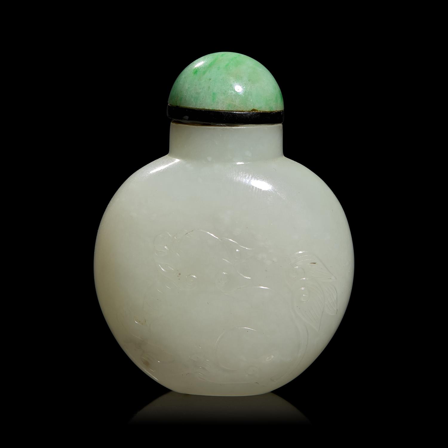 A Chinese Carved White Jade Snuff Bottle, 19th Century