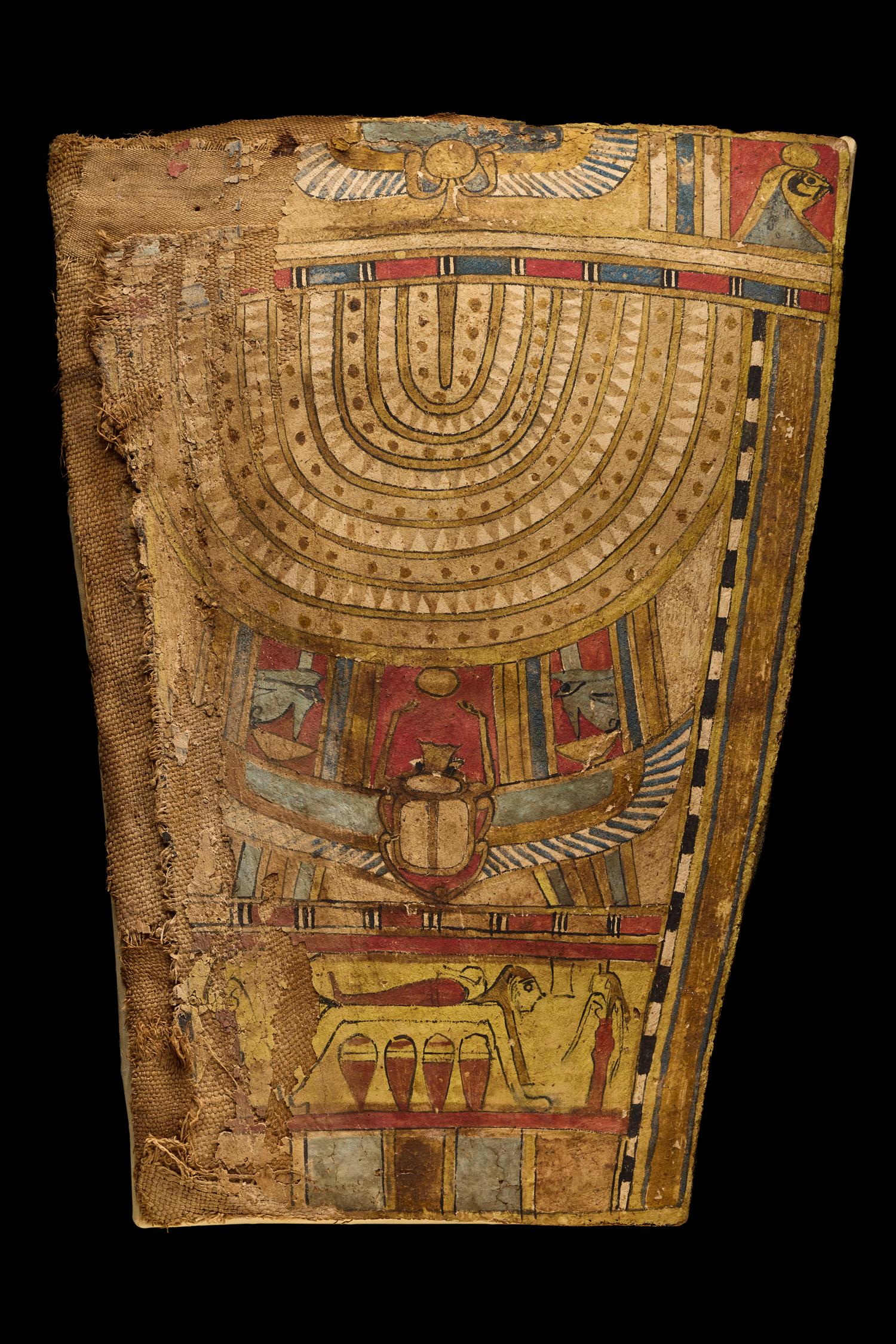 An Egyptian Painted Cartonnage Sarcophagus Fragment