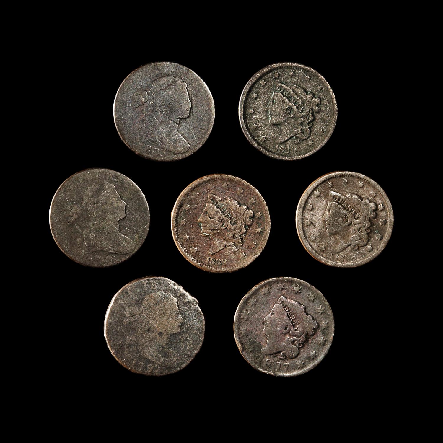 A Group of Seven United States Large-Size 1c Coins