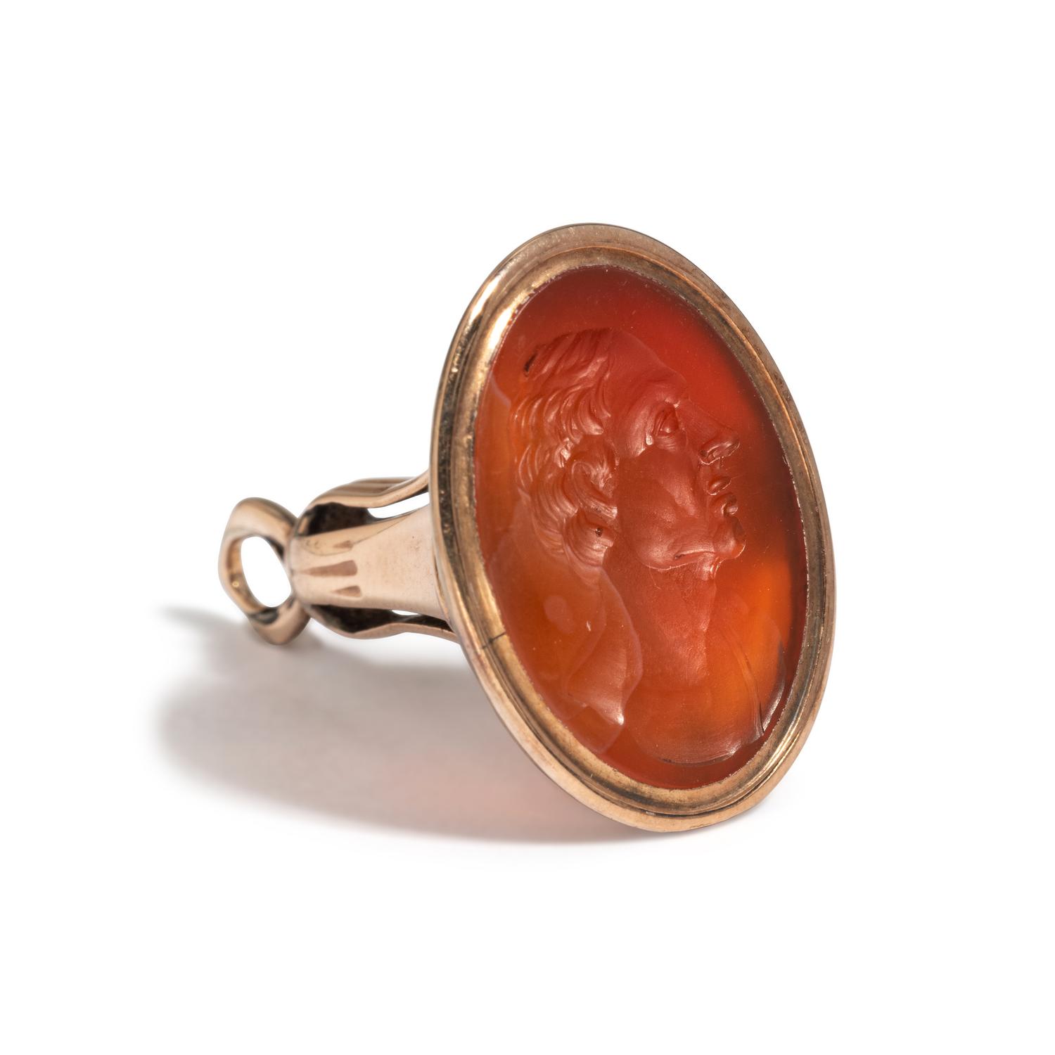 A Silver and Carnelian Stamp with a Male Portrait Bust, After the Antique