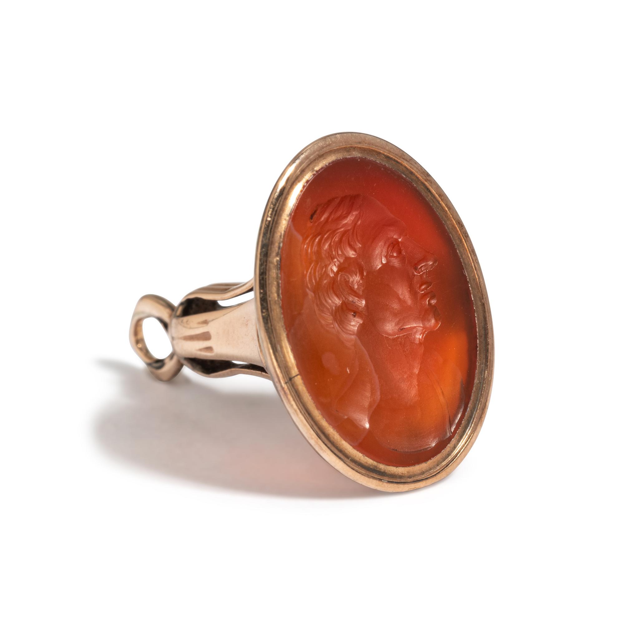 A Silver and Carnelian Stamp with a Male Portrait Bust, After the Antique