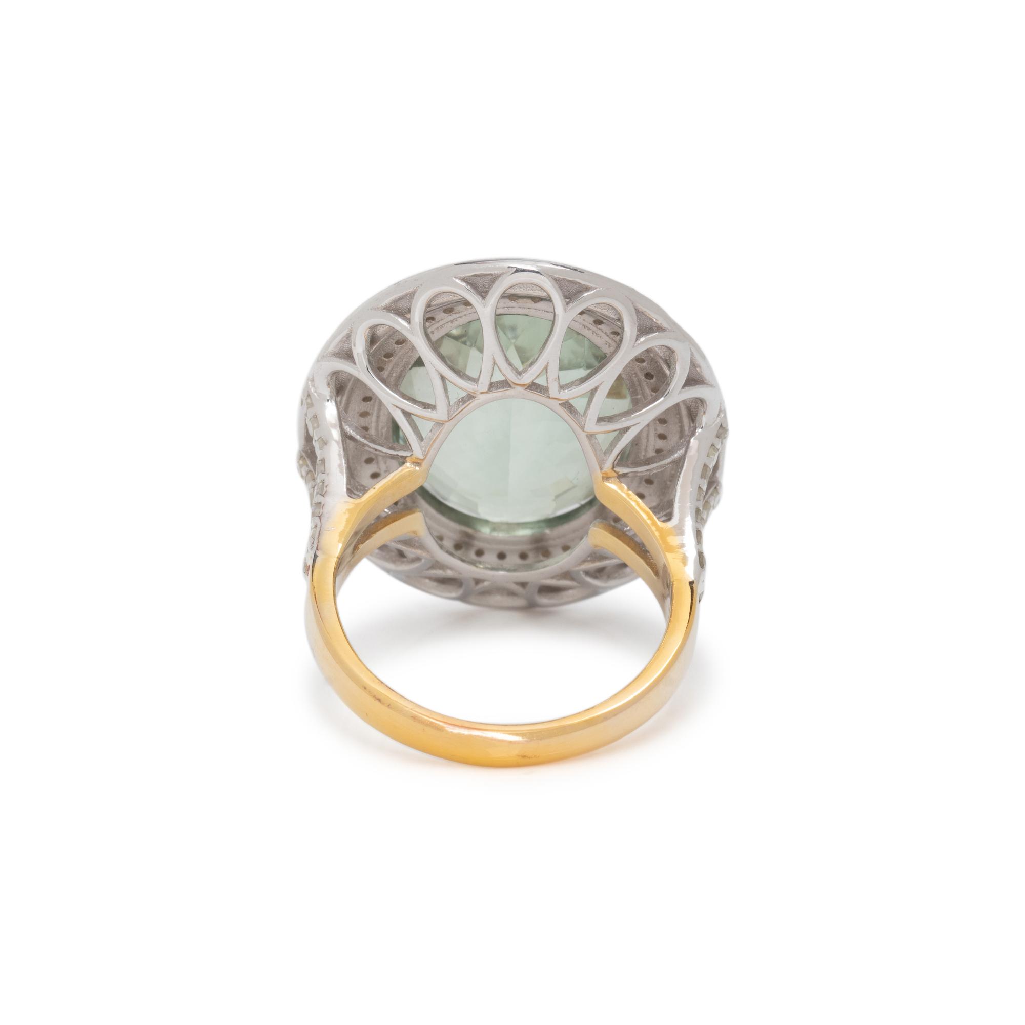 PRASIOLITE, DIAMOND AND ENAMEL RING