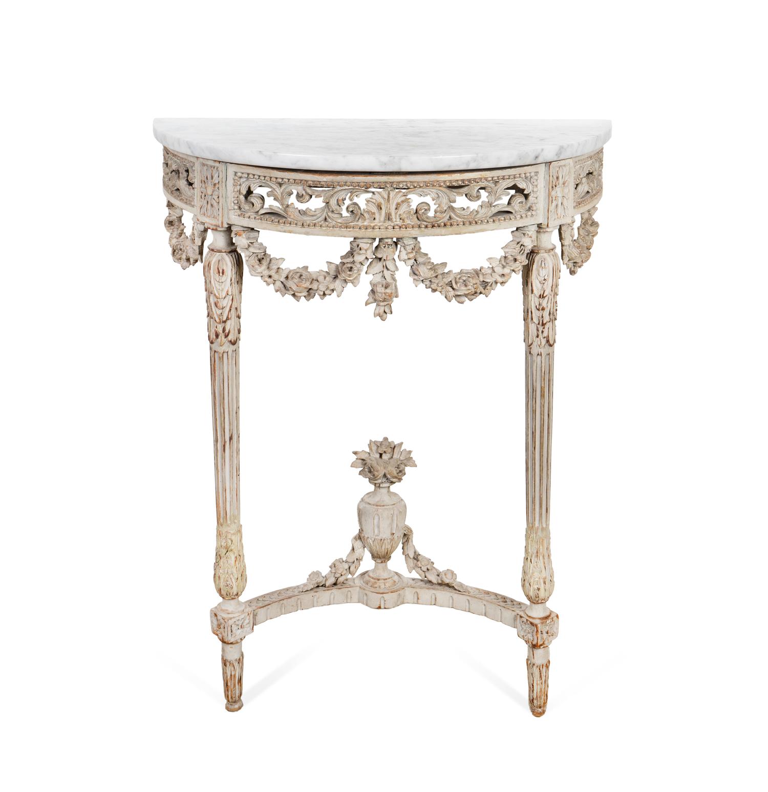 A Louis XVI Grey-Painted Demilune Console — CIRCA 1800