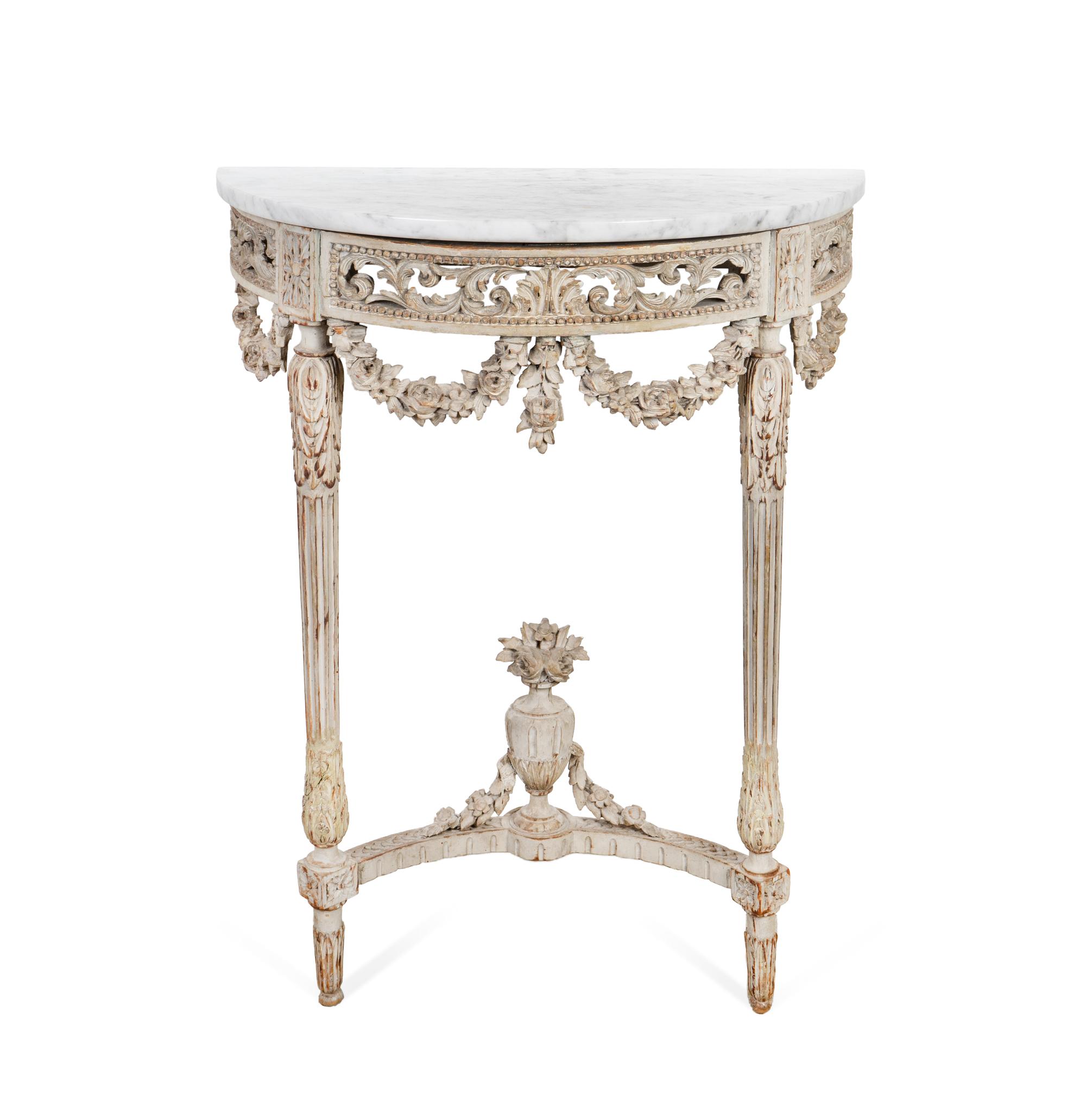 A Louis XVI Grey-Painted Demilune Console — CIRCA 1800